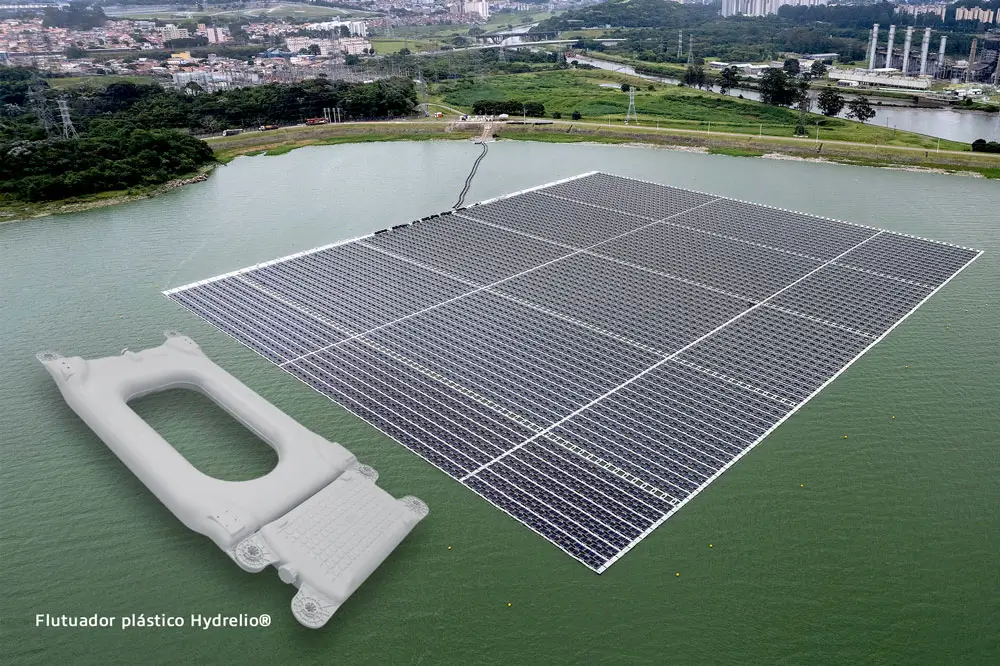 Flutuador Hydrelio®: solução da Unipac para sustentação de módulos solares em reservatórios.